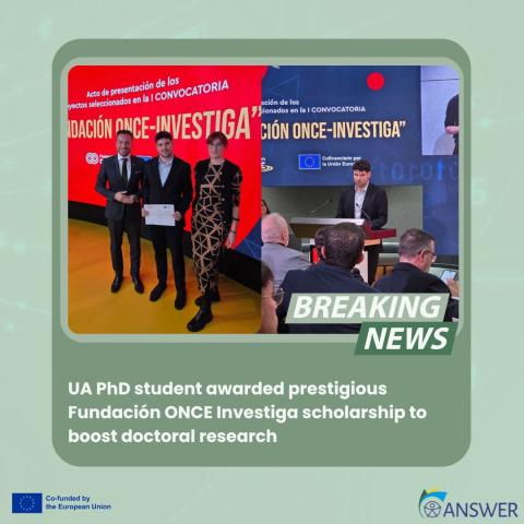 UA PhD student awarded prestigious Fundación ONCE Investiga scholarship to boost doctoral research